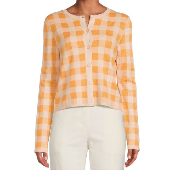 AWARE Gingham Long Sleeve Knit Cardigan - Picture 2 of 12